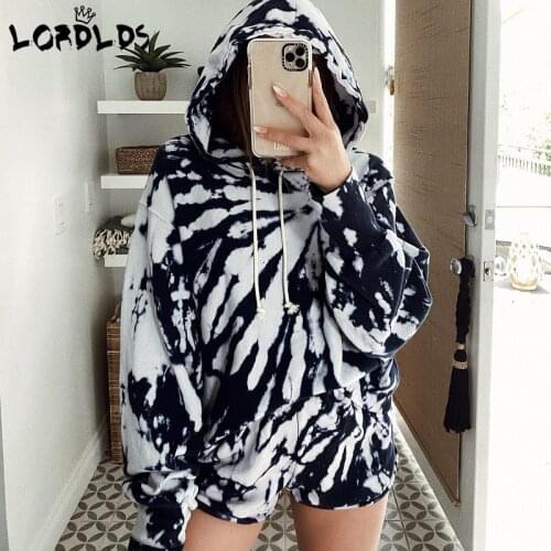 LORDLDS Women Two piece Long Sleeve Hoodies And Shorts Autumn Set Tie dye set clothing lounge wear Plus Size Outfits
