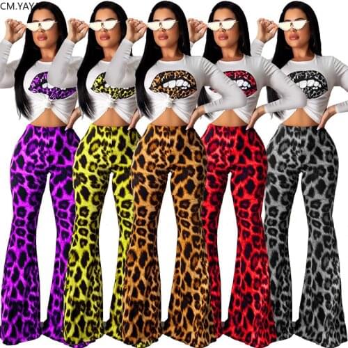Autumn Women Full Sleeveleopard mouth print t-shirt wide leg pants suit two piece set fashion sporty tracksuit outfit GLR6226