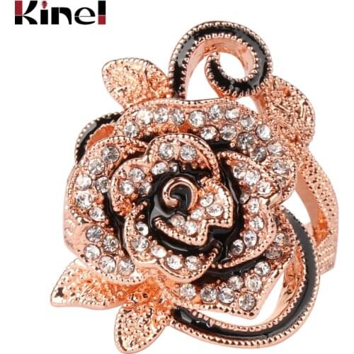 Kinel Luxury Crystal Flower Ring Rose Gold Vintage Jewelry Big Flower Shape Elegant Rings For Women Fashion 2018