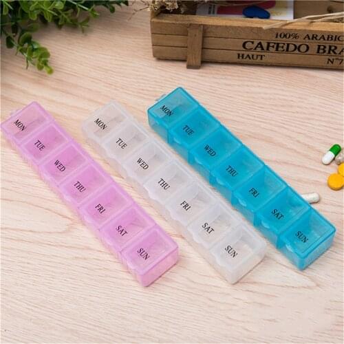 1Pcs 3 Colors 7 Days Weekly Tablet Pill Case Medicine Box Holder Storage Organizer Container Tablet Dispenser Pill Box Splitters