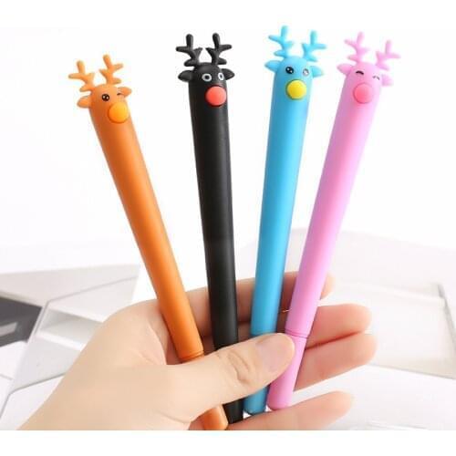 10pcs Cute Cartoon Christmas Elk Shape Gel Pen Creative Student Writing Pen 0.5 Mm Black Water Pen Gel Pen Cute Stationery