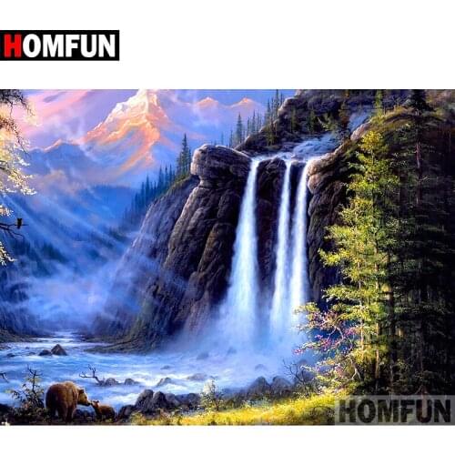 HOMFUN 5D DIY Diamond Painting Full Square/Round Drill "Waterfall scenery" 3D Embroidery Cross Stitch gift Home Decor A02022