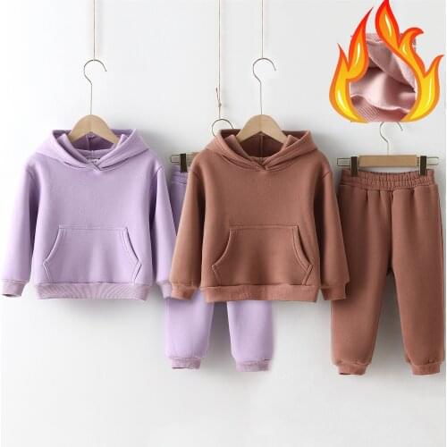 Child Warm Fleece Hoodies Pullover Sweatshirt With Pants Winter Autumn Kids Girl Boy Loose Tracksuit Sports Set Children Clothes