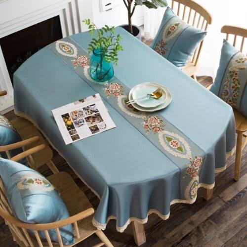 Long Oval Tablecloth Cloth Luxury Euro Style Oval Tablecloth for Wedding/party/banquet Embroidered Table Cover for Home Decor
