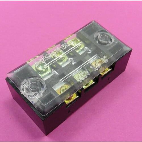 Dual Row 600V 15A 3 Position Strip Fixed Terminal Block Wire Connector TB-1503