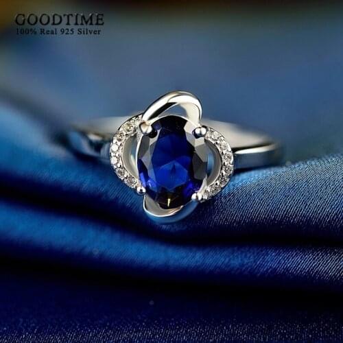 Elegant Women Rings Pure 925 Sterling Silver Ring Ring Noble Zircon Blue Rhinestone Wedding Ring Jewelry Accessories For Girl