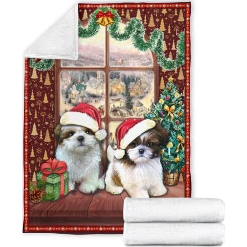 Cute two puppies shih tzu fleece blanket dog wearwanta Printed Wearable Blanket Adults/kids Fleece Blanket Sherpa Blanket 03
