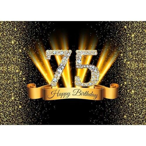Photographic Backgrounds Golden Glitter Diamond Vinyl Cloth Prom Backdrop Photo Studio for 75 Happy Birthday Party Photoshoot