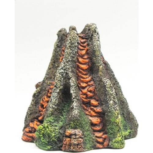 Aquarium Volcano Mountain View Stone Resin Ornament, Moss Tree Bridge Rock Cave Shelter Fish Tank Decoration Accessories