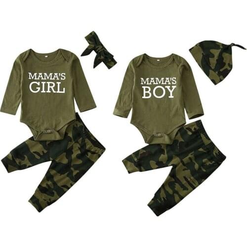 Pudcoco Camo Clothing Newborn Baby Boy Girls Set Camouflage Pants Army Green Bodysuits Pants Outfits +Headband 3pcs Set Clothes