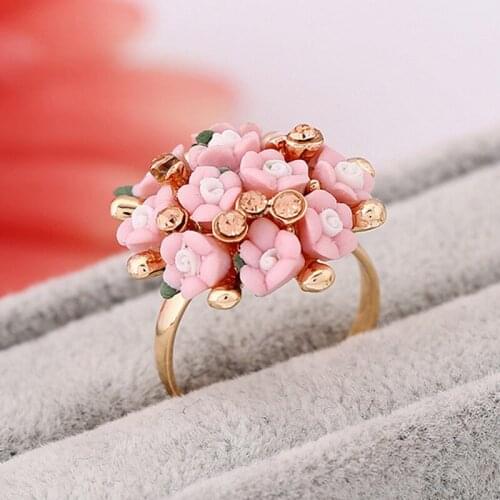 Flower Ring Personality Fashion Female Ceramic Flower Simple Jewelry Boho Princess Adjustable Engagement Rings Women Accessories