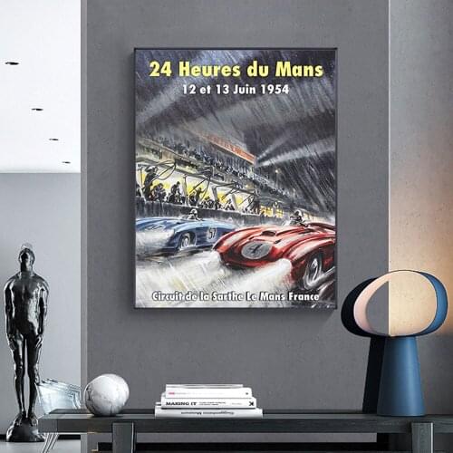 Le Mans 24 Hours 1954 France Poster On Canvas Print Nordic Wall Art Picture For Living Room Home Decoration