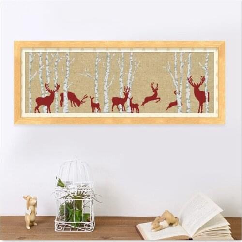 Christmas deer cross stitch kit simple tree forest animal 14ct 11ct linen flaxen canvas embroidery DIY needlework