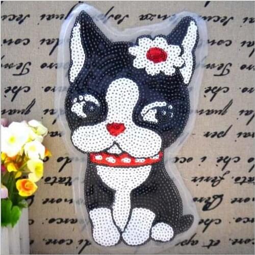 New Dog With Sequined Patches Fashion Applique lron on Patch for Clothes Bags DIY Decal Apparel Accessory 2pcs