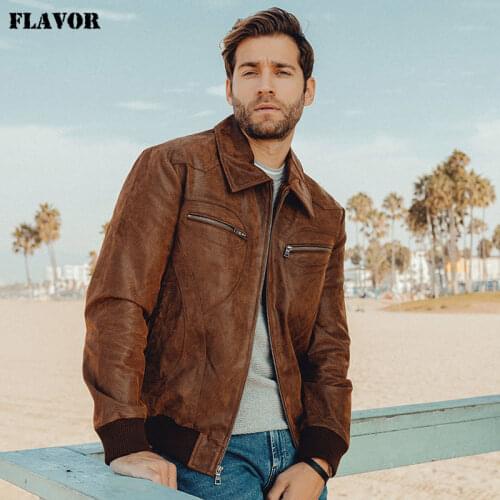 New Mens Pigskin Real Leather Casual Jacket Genuine Leather Motorcycle Jackets Brown Winter Coat