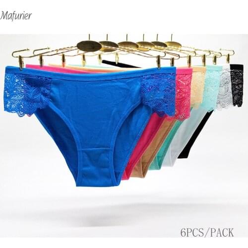 Mafurier Women New Paniteis Underwear Sexy Lace Panties Briefs Cotton Female Underpants Soft Lady"s Knickers Shortpant 6Pcs/Lot