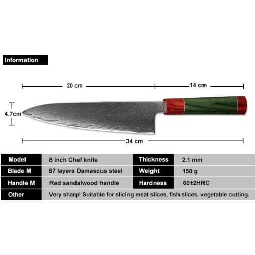 Cut Meat Cleaver Fish Sushi KnifeChef Knife 8 Angle Handle XITUO Damascus Kitchen Slice