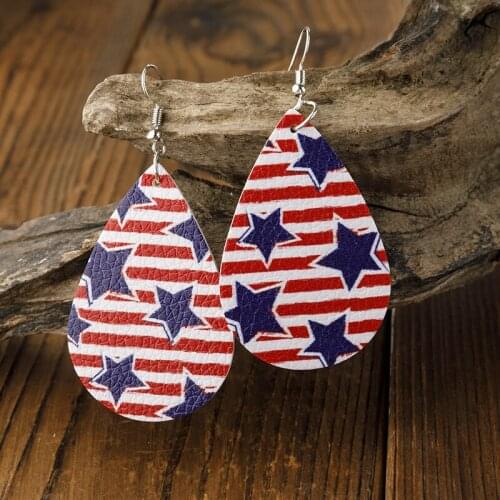 2021 Wholesale Cross-border Leather Print Earrings American Flag Five-pointed Star Earrings Dangle Earrings