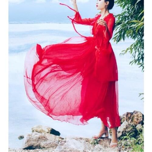 2020 autumn and winter new retro elegant lace stitching V-neck was thin temperament nine-point sleeve dress