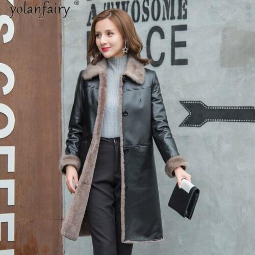Natural Fur Coat Women Sheep Shearling Winter Female Jacket Mink Fur Collar Plus Size Clothes 6xl Abrigo Mujer LQ1889 Pph1569