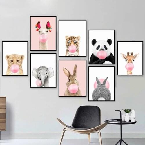 Nordic Leuke Roze Bubble Dier Art Home Decor Foto Kwaliteit Canvas Schilderij Poster Kwekerij Kinderkamer Living Wall Decor