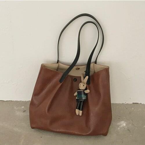 Single Shoulder Bag Lady Summer Big Handbag Solid Pu Artificial Leather Buckle Shoulder Handbags Cheap Crossbody Bags 2021 New
