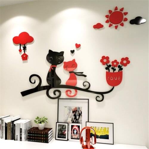 Cartoon Love Cats 3d Three-dimensional Wall Stickers for Kids Rooms Kindergarten Bedroom Decoration Creative DIY Acrylic Sticker