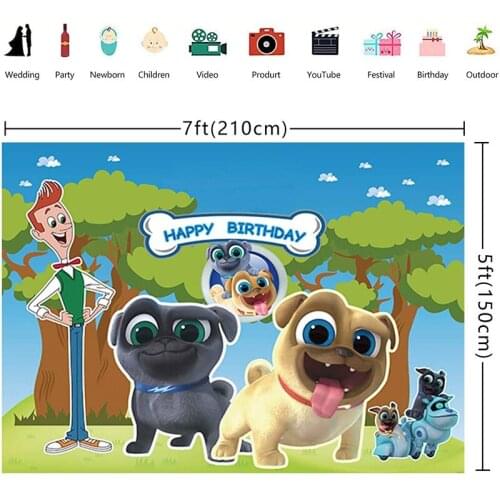 Cartoons Man Dogs Happy Birthday Party Scene Decoration Children Boys Backdrop Photo Studio Props Photography Background Vinyl