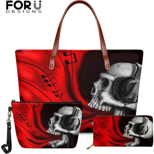 FORUDESIGNS Large Capacity Ladies Hand Bags Shoulder Bag Skull with Music Print Vintage Clutch Bag Leather Purse and Party Bolso