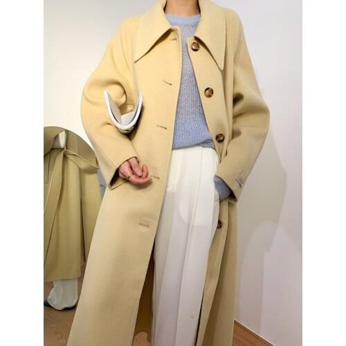 High-end mid-length pointed collar single-breasted elegant double-sided cashmere coat woolen coat female 21 new