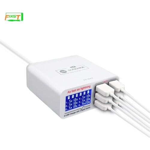 6 Port SS-304Q 2.4A Fast Charging USB Charger With Digital Display Support Intelligence QC 3.0 Compatibility For Android/iPhone
