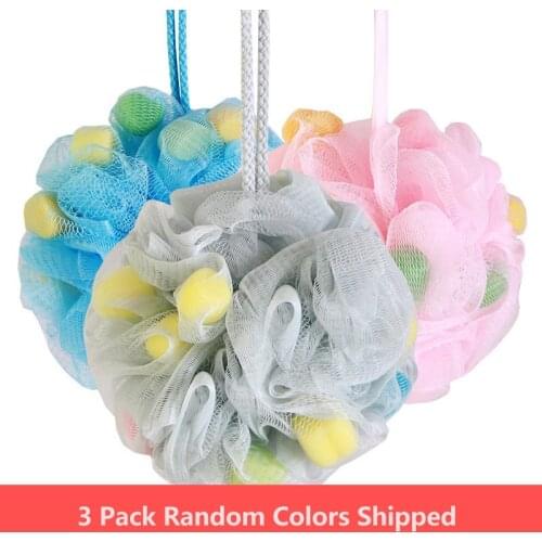ZhangJi 3pcs Bath Sponge Shower Loofah Sponge Mesh Brush Pouf Bath Shower Ball Sponge Cleanse Soothe Skin