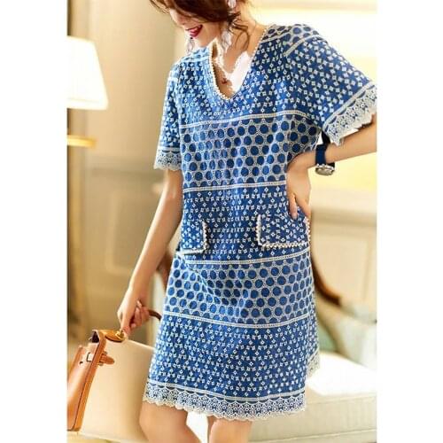 Summer Dress Women V Neck Short Sleeve Vintage Retro Floral Cotton Embroidery Work Office Nice Traditional Elegant Dresses SY028