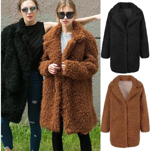 Winter Thicken Warm Fur Coat Women Long Sleeve Turn Down Collar Fluffy Fur Hairy Jackets Elegant Fur Overcoat Outwear Plus Size