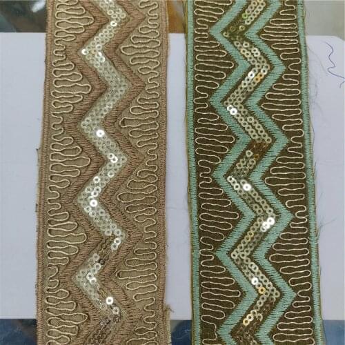 1 Meter Gold Sequins 5.5 cm Width Polyester Webbing Fabric Clothing - Accessories Embroidered Lace Trim