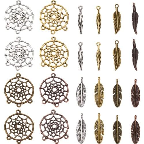 96 Pcs/set Tibetan Style Alloy Feather Chandelier Components Links Connectors for DIY Jewelry Pendants Charms Necklace Making