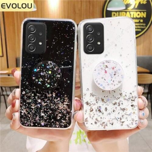 Glitter Bling Clear Case for Samsung A52 A72 A32 4G A51 A71 S21 Ultra S20 FE S10 A50 Note 20 Ultra Ring Holder Stand Back Cover