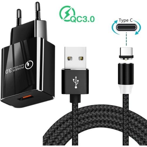 QC 3.0 Fast USB charger For Samsung A30s A70 Huawei P20 lite Xiaomi A3 Redmi 8 Note 7 Pro Magnetic Type C Charge Cable Honor 9X
