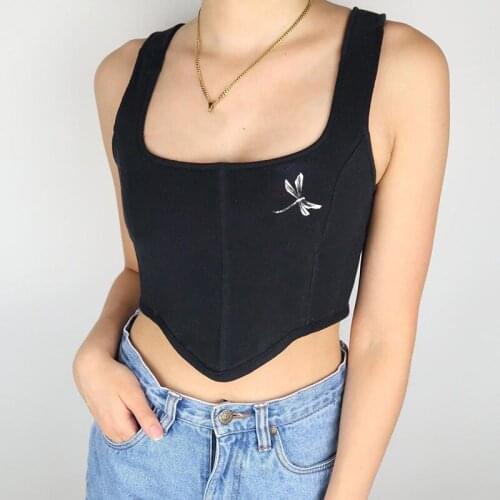Black Summer Women Vest Sexy Wide Strap Drawstring Sleeveless Skinny Bodysuit Backless Female Crop Top Collar Top 2021