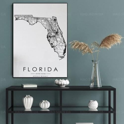 FLORIDA state Road map Nordic Living Room Decoration Canvas Poster Modern Home Decor Art Print Painting