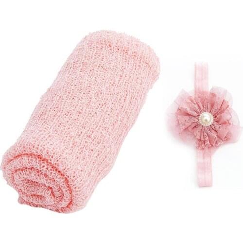 Hot Sale 60%2Pcs Lovely Elastic Baby Lace Blanket Wrap Flower Headband Newborn Photography Prop Childrens Two-piece Photography