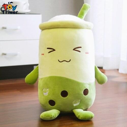 Kawaii Matcha Pearl Bubble Boba Milk Tea Cup Shaped Pillow Cushion Plush Toys Stuffed Doll Kids Children Girls Boys Adults Gifts