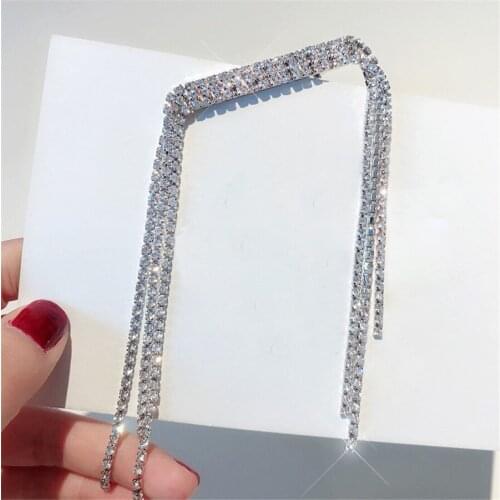 Korean Crystal Tassel Barrettes For Women Fashion Jewelry Silver Hair Pins Clip Headpiece Wedding Accesorios Mujer Ornament Girl