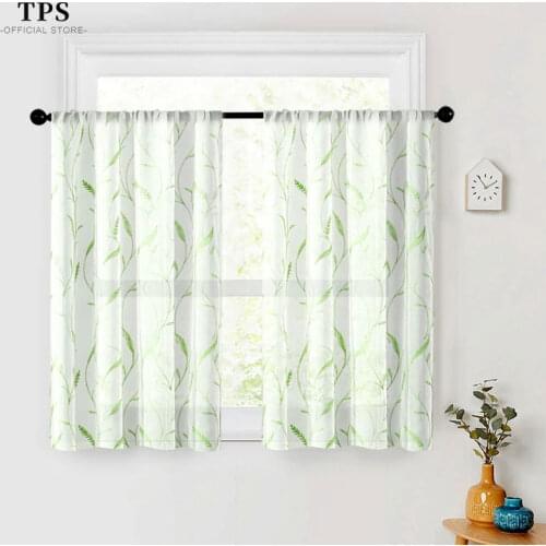 TPS Wheat Embroidered Short Tulle Curtains for Kitchen Half Window Voile Curtain Bedroom Home DecorPanel Window Treatment Drapes