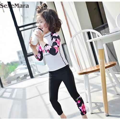 Swimwear for junior girls 2019 new design Long sleeve Swimsuit kids two piece floral print bathing suit beachwear children