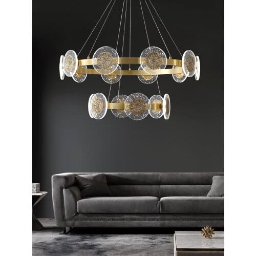 Postmodern minimalist light luxury chandelier all copper model room living room dining room creative personality