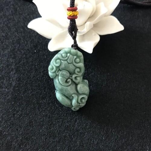 Jade Pendant Necklace Carved Pixiu Amulet Talisman Protection Pendant