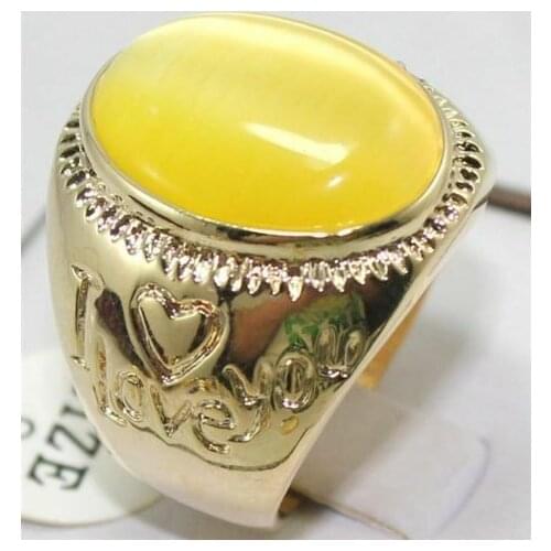 Noblest 18K Gold Plated Mens Yellow Opal Ring 8# 9# 10# 11