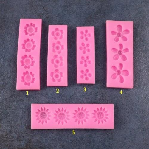 New Products Five Different Flowers Turn Sugar Cake Silicon Mold Chocolate Mold Biscuit Mold DIY Cake Baking Mold A1663