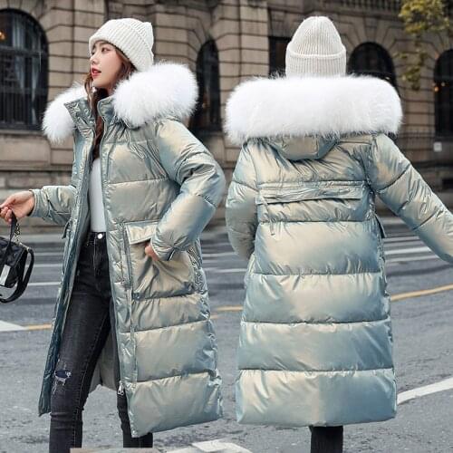 -20 degrees Winter Women Long Parkas Jacket Casual Slim Shiny fabric Hooded Thick Warm Parkas Coat 2021 Outwear parkas Jackets